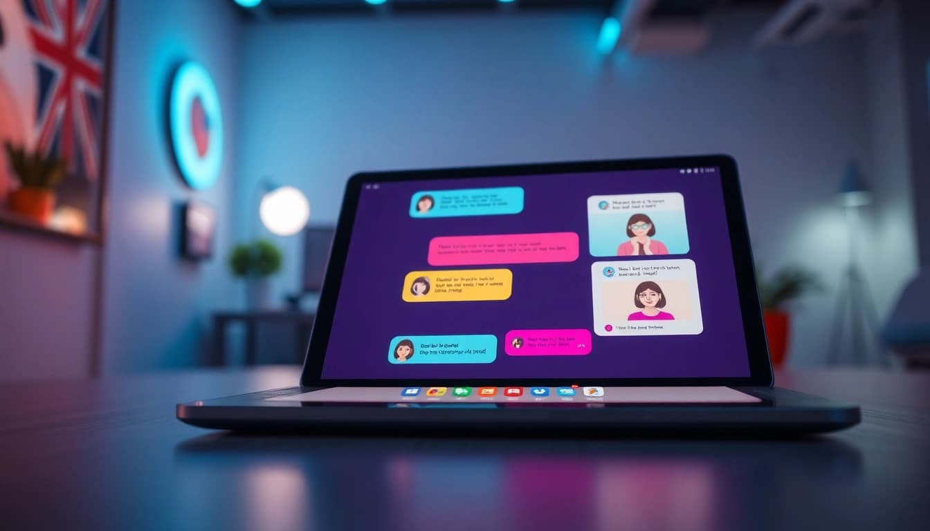Interactive spicychat AI interface, colorful chat bubbles, engaging conversations