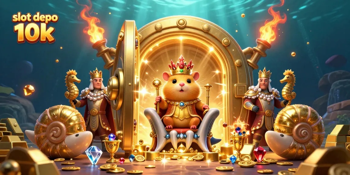 Spin and win with slot depo 10k featuring a golden hamster king and treasure elements.