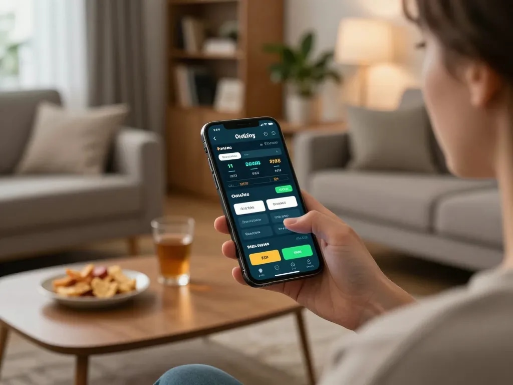 Engaged in online gaming via smartphone app displaying data hk odds and betting options