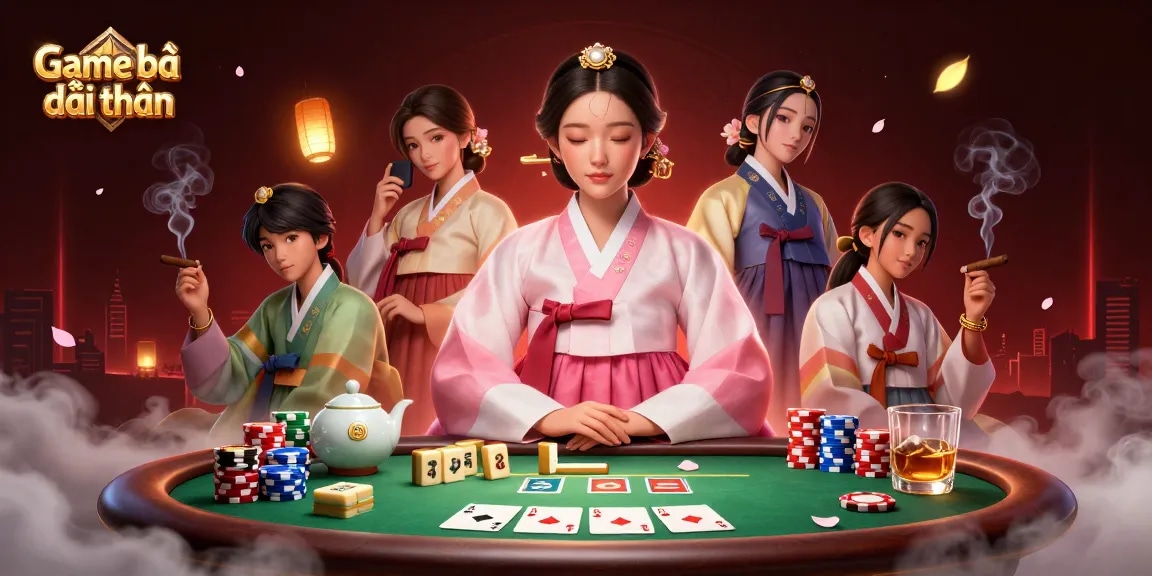 Experience the thrill of Game bài đổi thưởng in a vibrant casino illustration packed with action.