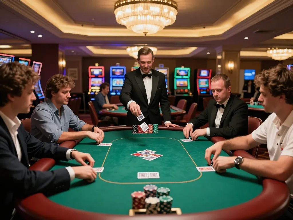 Players passionately competing in a poker game at an upscale casino with immersive atmosphere.
