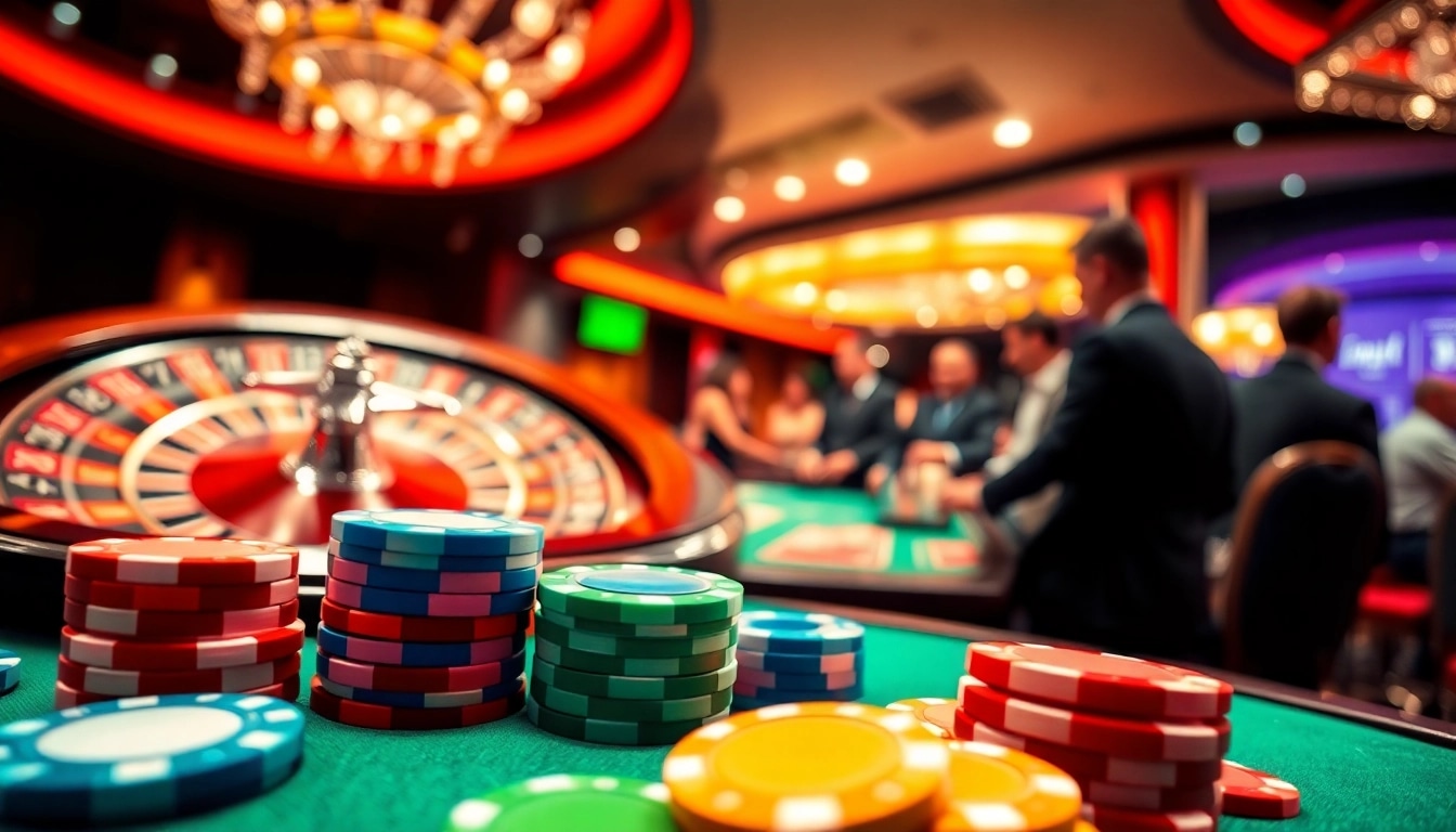 Engage in the thrill of the online casino singapore with vivid poker chips and excited players.
