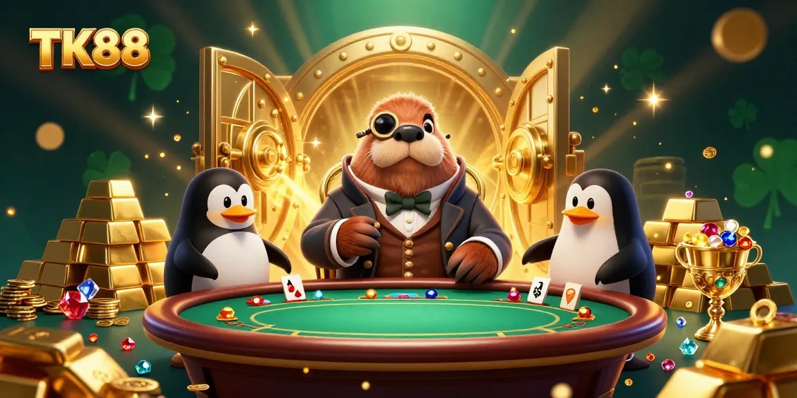 Participate in thrilling poker at TK88 with unique characters in an underwater casino setup.