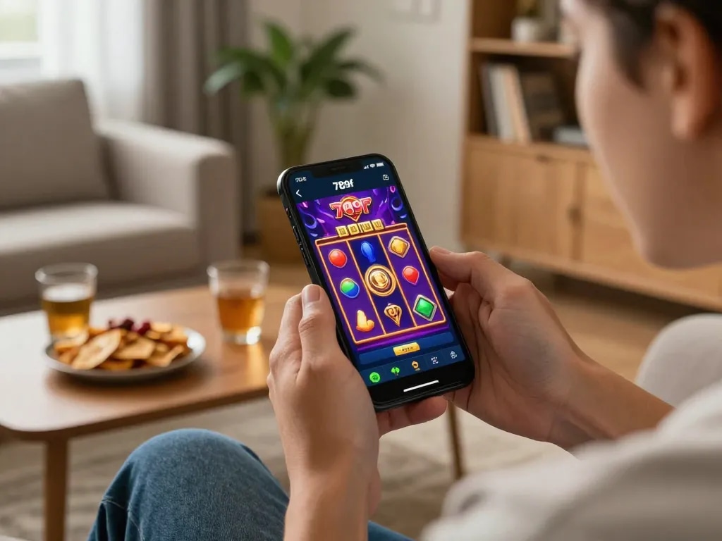 Engage with the 789f app while enjoying online gaming in a cozy living room.