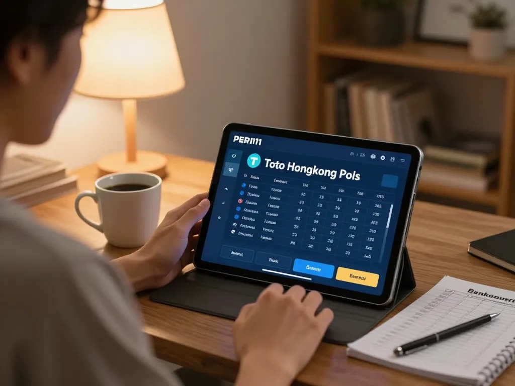 Person using PERI11 for online Toto Hongkong Pools gaming, emphasizing a comfortable and strategic home setting.