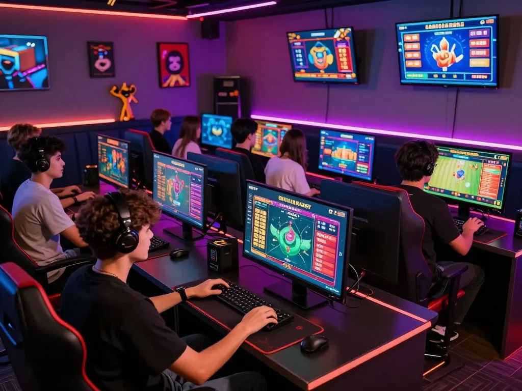 Dynamic gaming scene at https://3win.baby/ with friends immersed in online betting, vibrant atmosphere and exciting visuals.