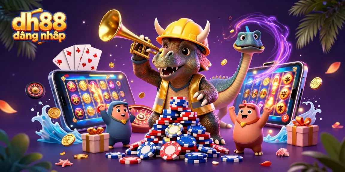 Experience dh88 đăng nhâp with vibrant casino-themed 3D cartoon illustration and exciting gaming elements.