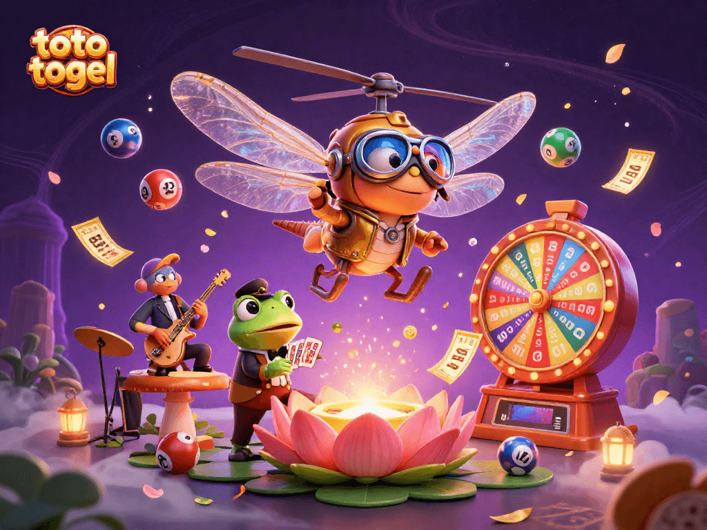 Join the excitement of toto togel with a lively scene of colorful lottery balls and enchanting characters