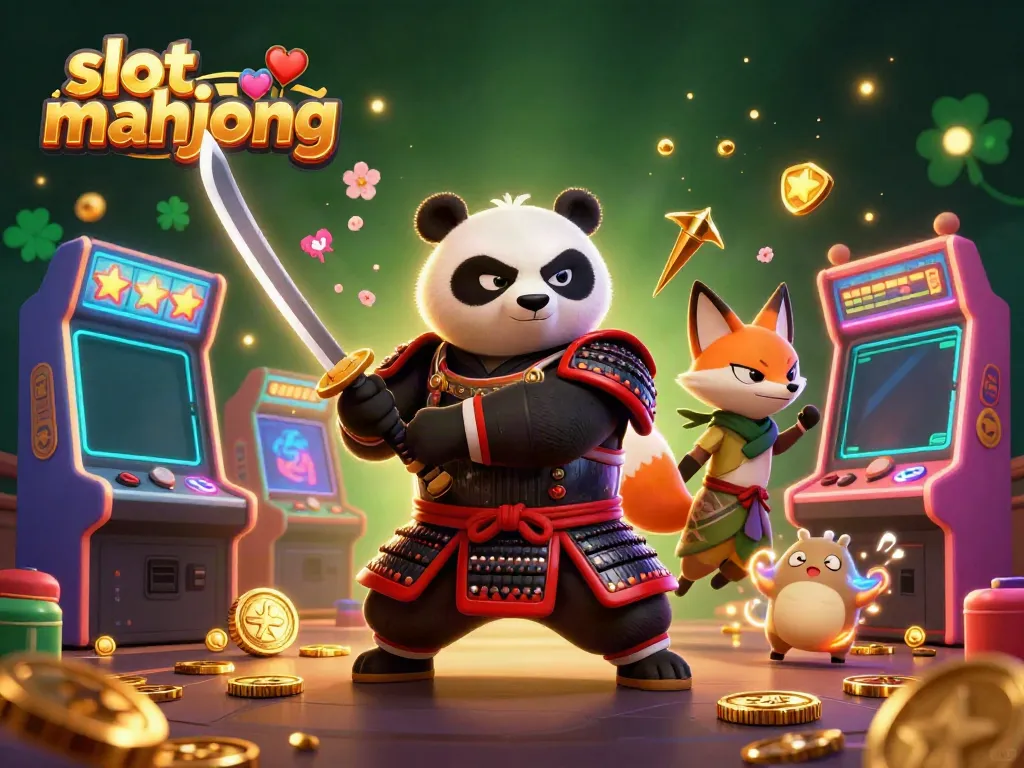 Experience thrilling slot mahjong gameplay with dynamic characters and vibrant casino elements in this vibrant scene.