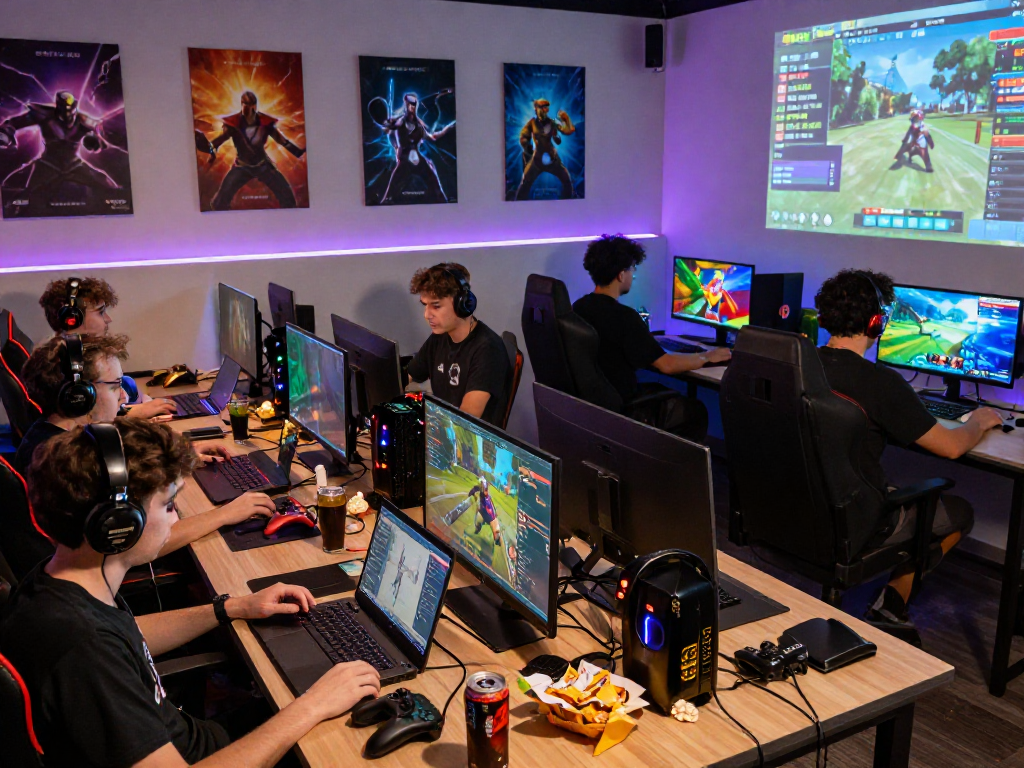 Players immersed in gaming at mpocash.blog, showcasing vibrant lights and excitement.