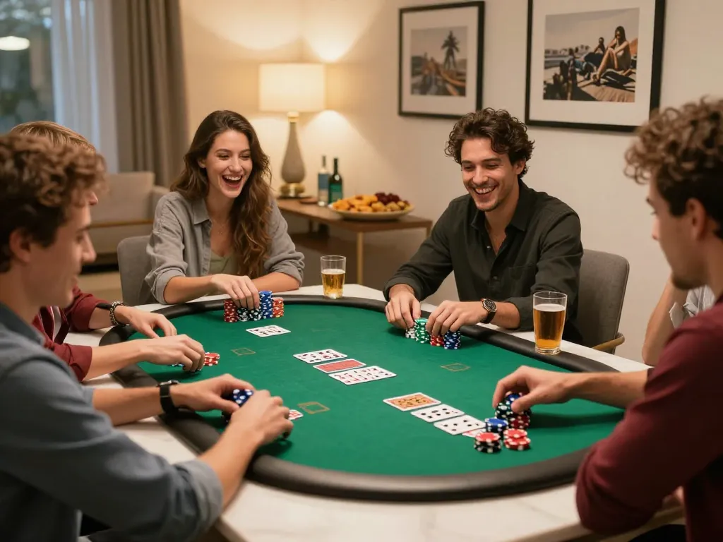 Tỷ lệ kèo nhà cái hôm nay showcased during an exciting home poker game among friends.