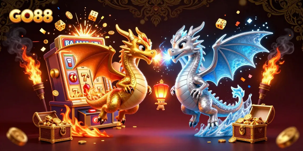 GO88 combines thrilling casino elements with twin dragons breaching a jackpot explosion for a vibrant gaming experience.