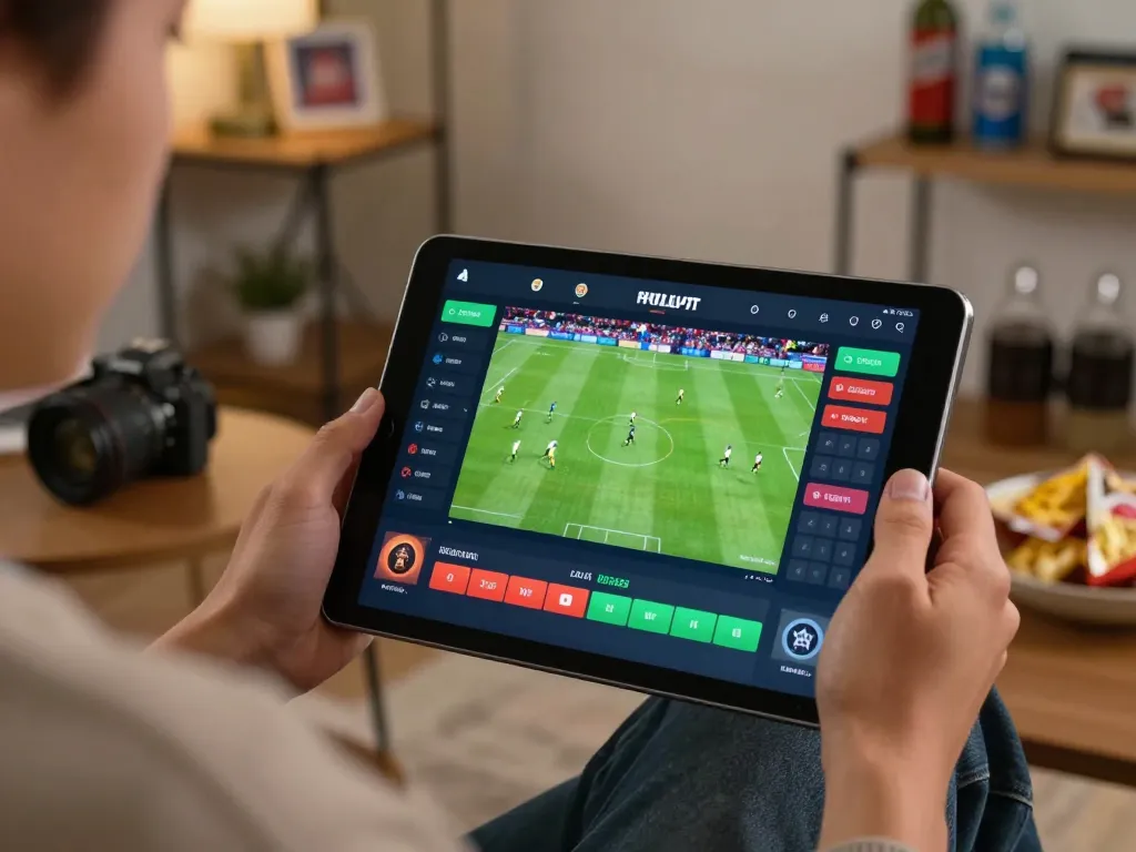 Engaged user placing bets on OKFUN sports interface during an exciting live match