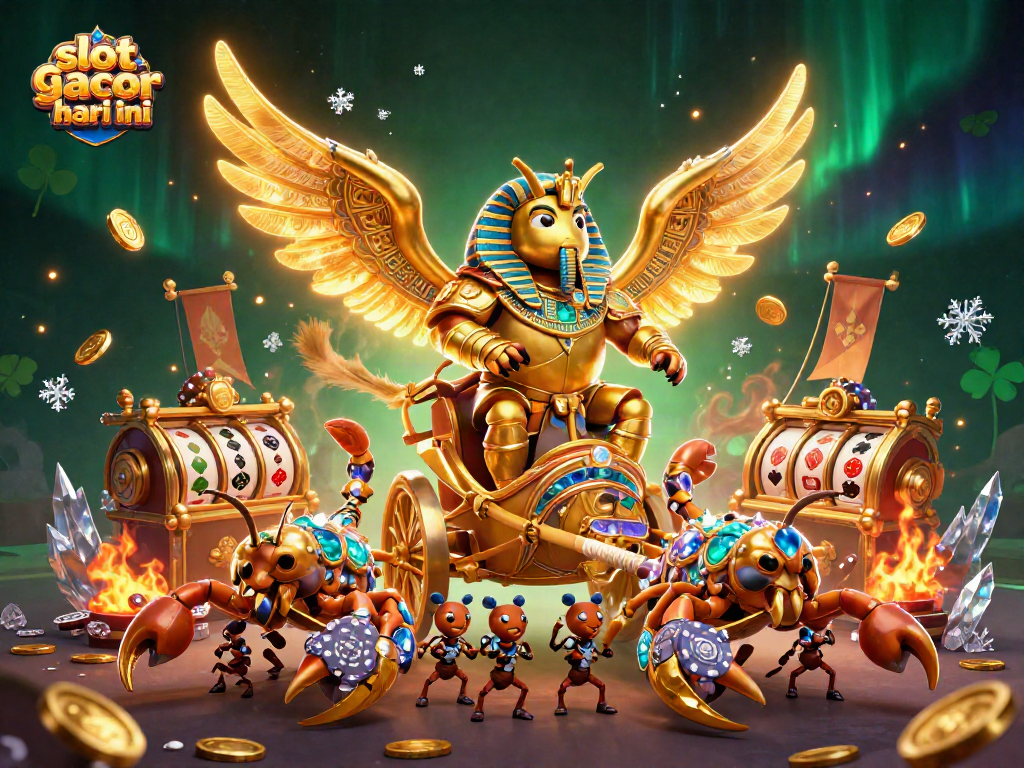 Menggambarkan slot gacor hari ini, ilustrasi kartun 3D dari karakter bersejarah di kasino dengan elemen permainan yang dinamis.