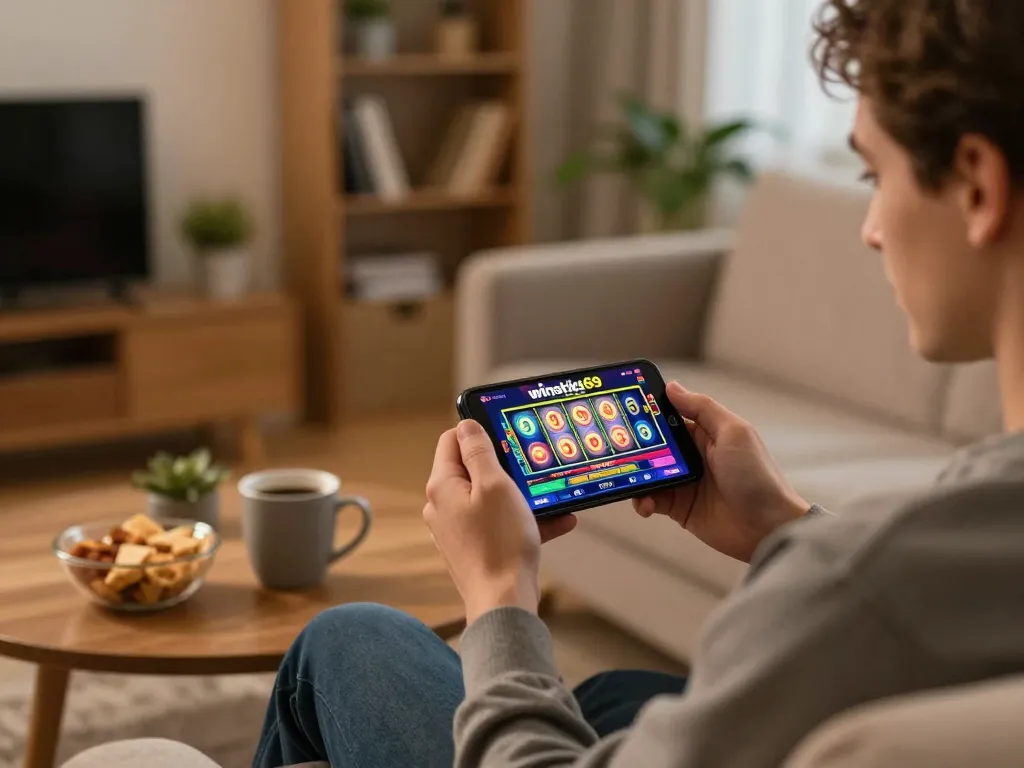 Engaging with the winstrike69 app while enjoying a cozy home gaming environment