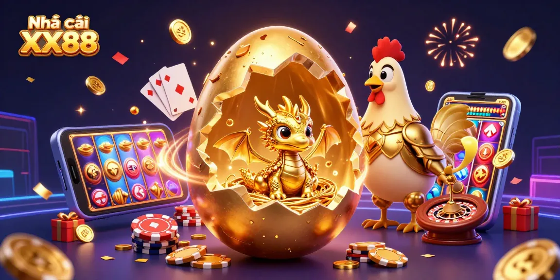 Engage with Nhà cái XX88 through a vibrant 3D casino illustration showcasing exciting gaming elements.