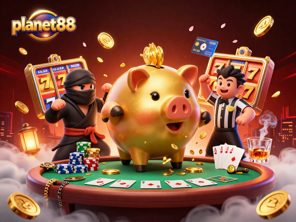 Experience thrilling wins with planet88's lively casino scene filled with characters, games, and rich details.