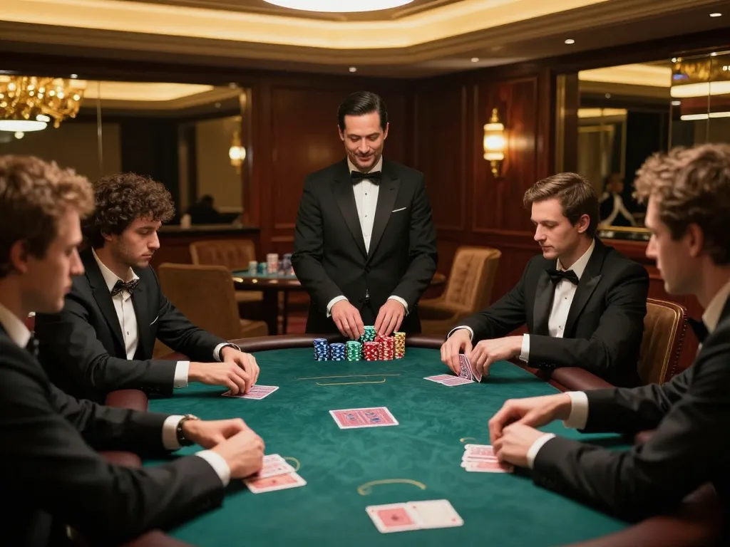 Players strategizing at a lavish iWin poker table in a stylish VIP setting.