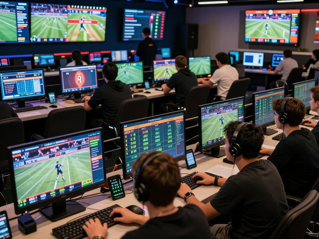 Users engaged in n188 sports betting activities with live updates on digital screens