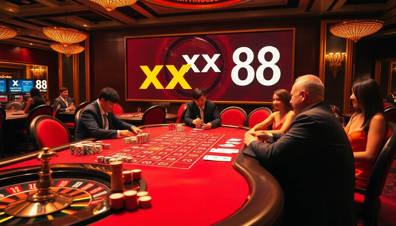 Experience thrilling gameplay at xx 88 casino with engaging poker tables and vibrant chips.