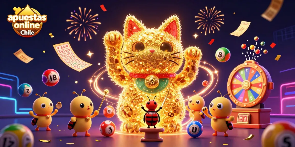 Apuesta online Chile en una escena mágica con símbolos de casino y un gato de la suerte en 3D
