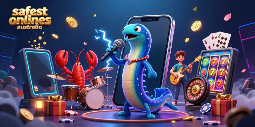 Experience the safest online casinos Australia with vibrant 3D casino characters and game elements.