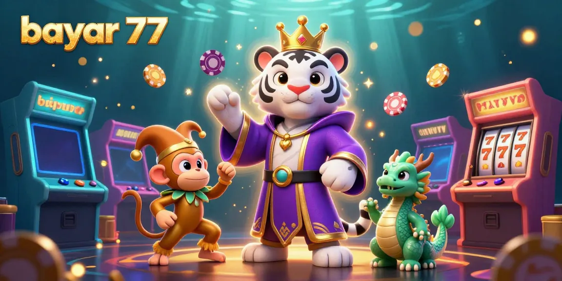 Experience the excitement of bayar 77 with an enchanting 3D casino scene featuring vibrant game elements and mystical characters.