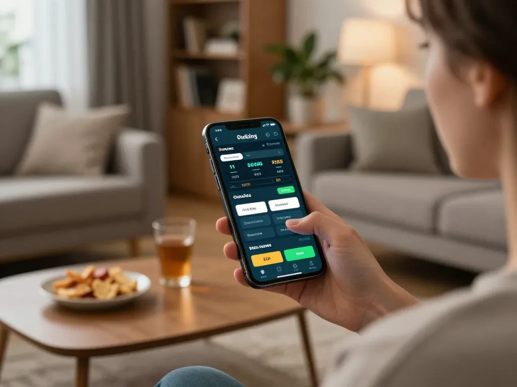 Engaged in online gaming via smartphone app displaying data hk odds and betting options