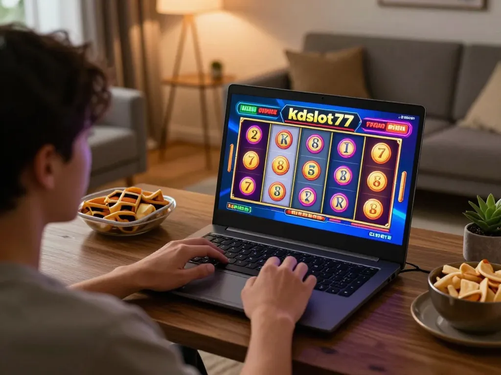 Experience thrill and excitement with kdslot77 slot games at home, showcasing vibrant online gaming scene.