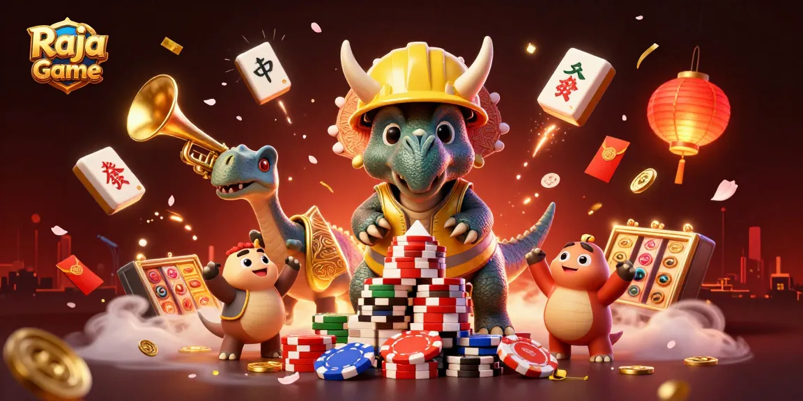 Join the excitement with Raja Game, featuring thrilling gaming elements like slot reels and colourful celebrations.