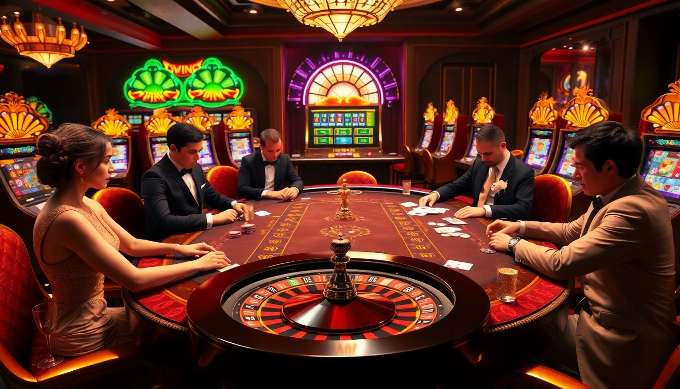 Experience the thrill of hidden wiki 2026 at a lavish poker table with glamorous players and vibrant gaming atmosphere.