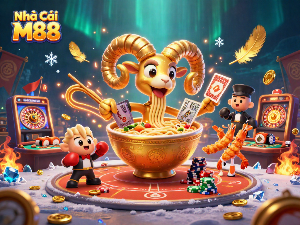 Engaging illustration of Nhà Cái M88 showcasing a vibrant casino scene with unique characters and dynamic elements.