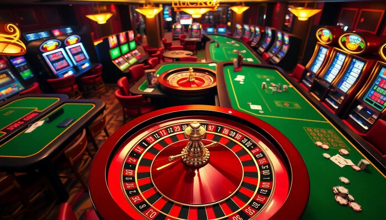 Players enjoying an exciting game at LUCK8 casino tables, complete with vibrant roulette and slots.