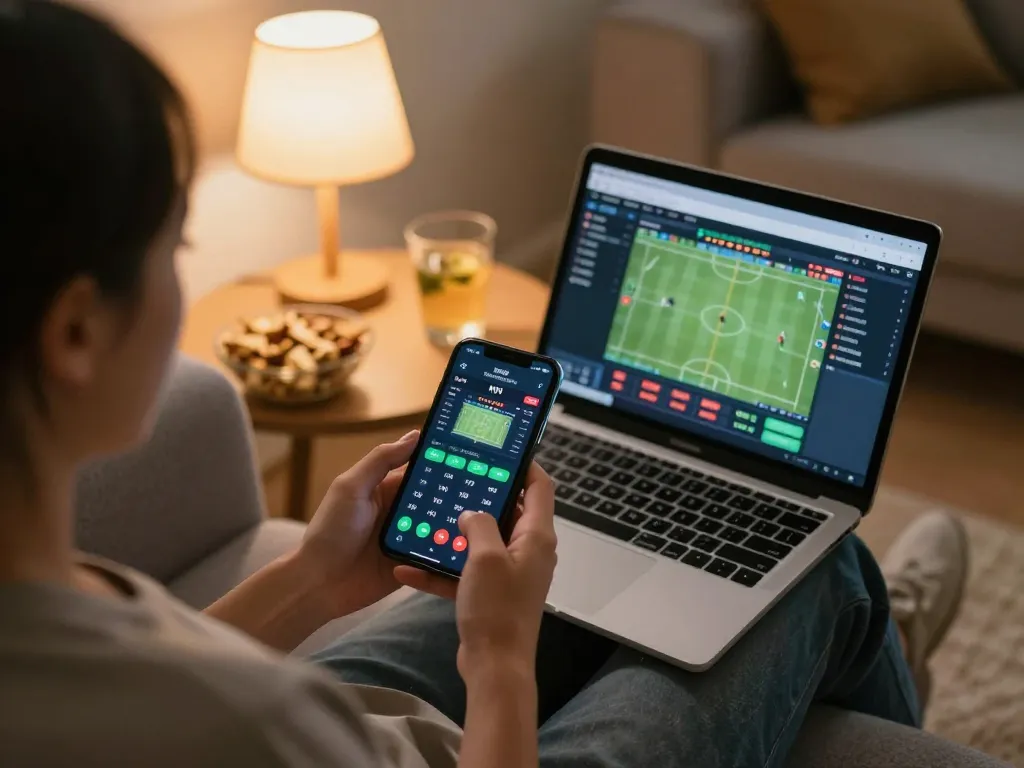 Person engaged in sports betting using uu88 on smartphone, showcasing live odds and analysis.