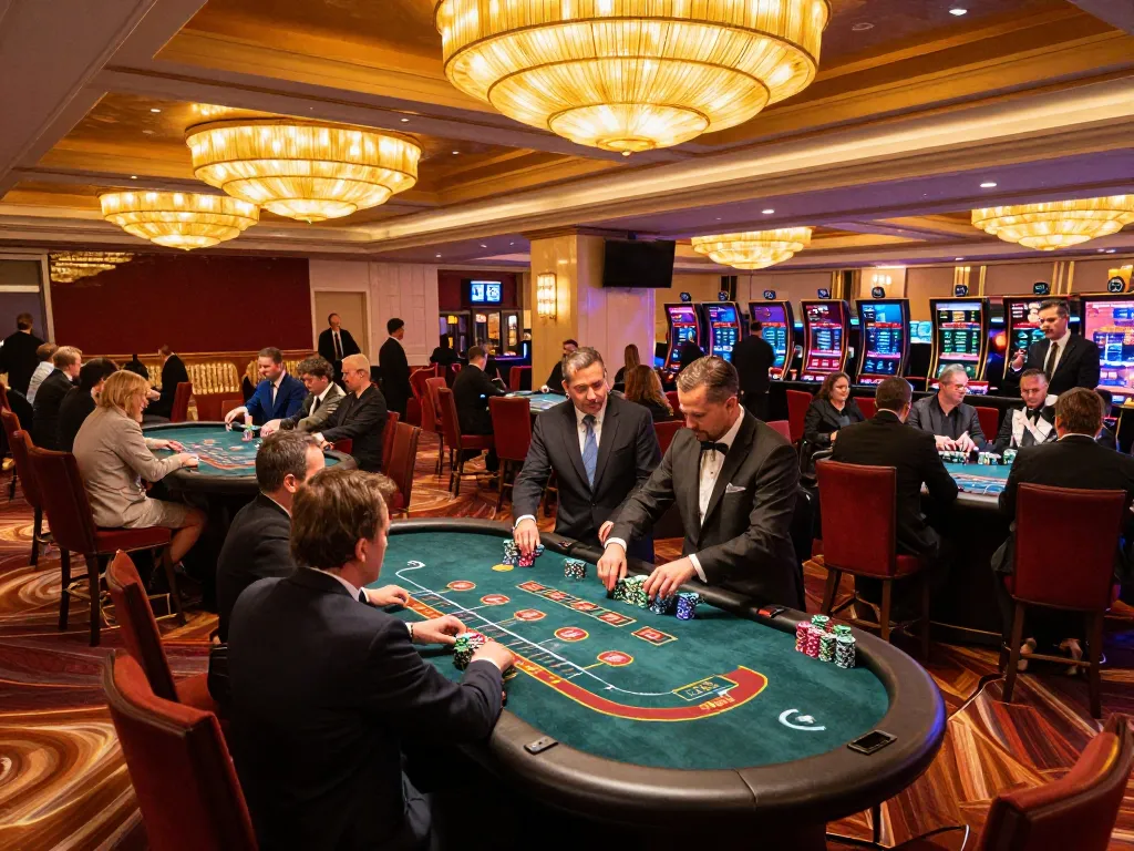 Players engaging at open 88 blackjack tables in a luxurious Las Vegas casino atmosphere