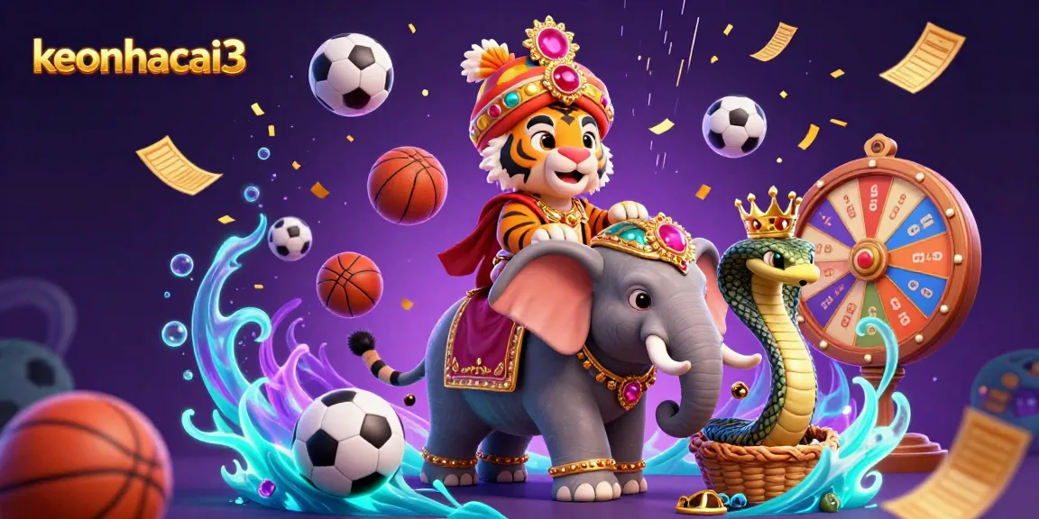 Bet on vibrant sports betting with keonhacai3, experiencing energetic gameplay with a maharaja tiger and jewel elephant.
