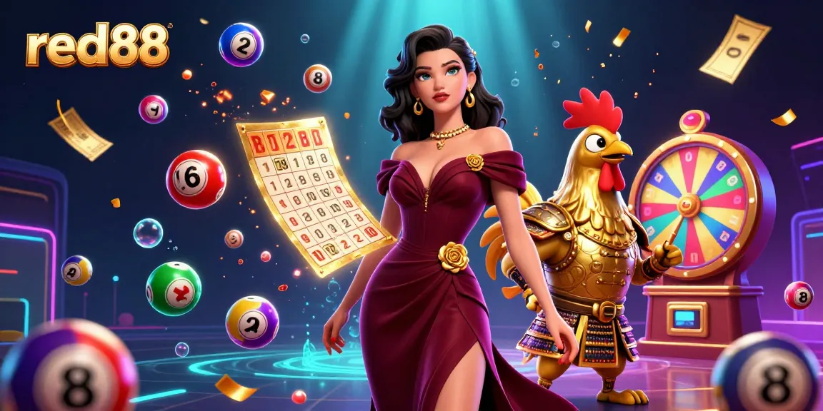 Engage in exciting games at red88, where vibrant lottery balls and prize wheels create a thrilling atmosphere.