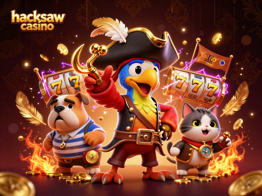 Hacksaw casino slot-themed 3D illustration with vibrant characters and dynamic game elements.