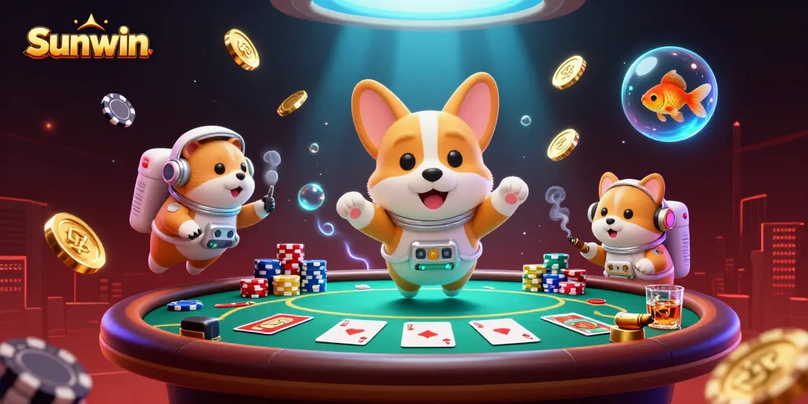 Experience excitement at Sunwin as a playful corgi and friends enjoy lively casino action.