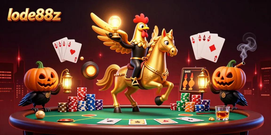 Engage with lode88z's thrilling casino experience featuring golden rooster in exciting midnight scene.