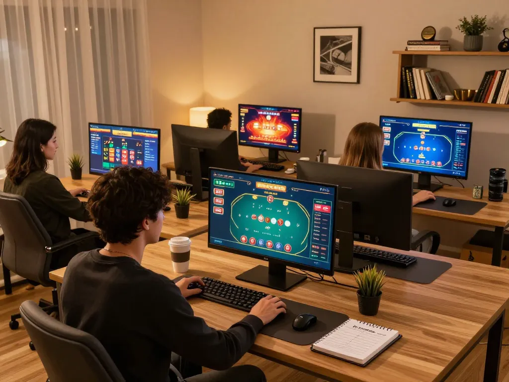 Play poker in a cozy home setup with LGOGOAL strategy notes and interactive screens.