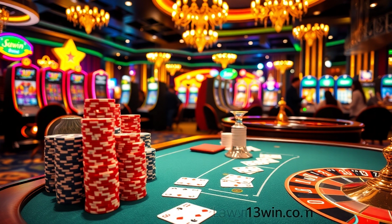 Gambler enjoying the thrill of 13win casino with vibrant poker and slot experiences.