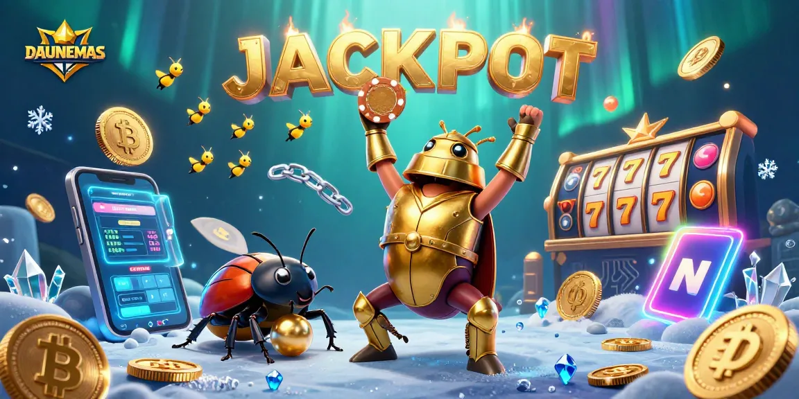 Engage with DAUNEMAS for a thrilling jackpot experience, featuring dynamic characters and vibrant casino elements.