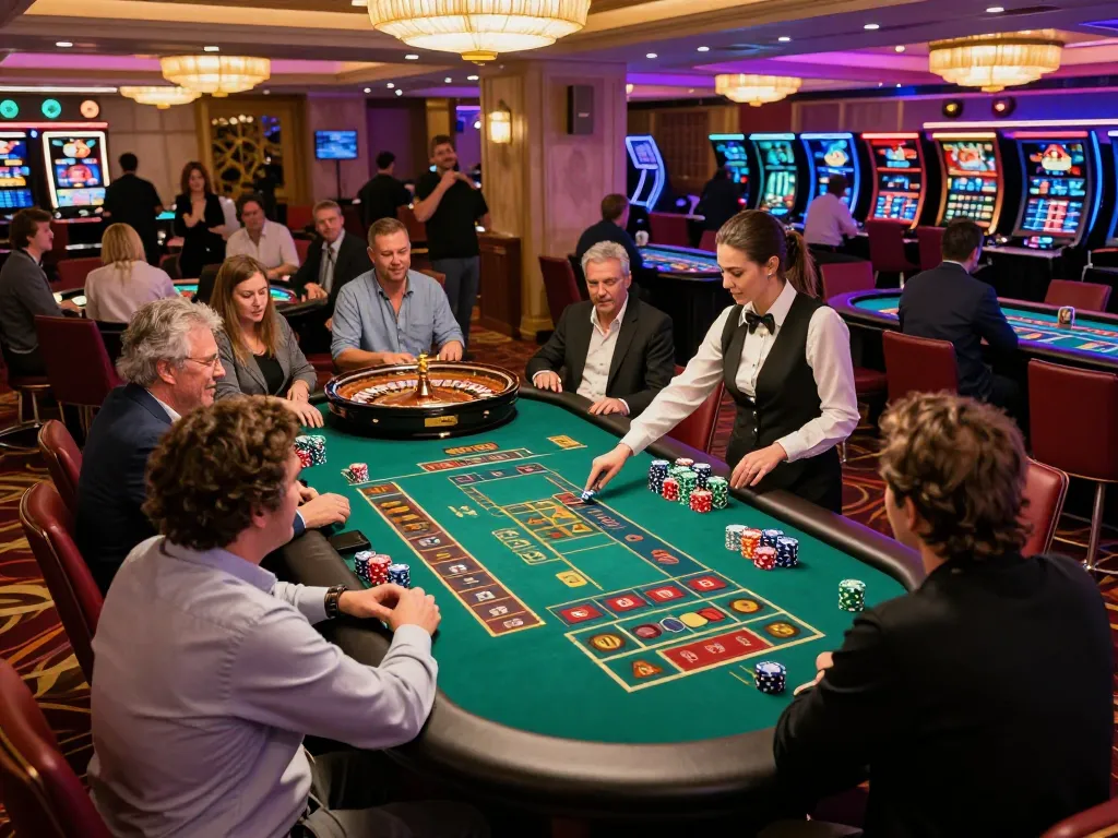Players enjoying dynamic roulette action at ku88 casino, vibrant gaming atmosphere with excitement.
