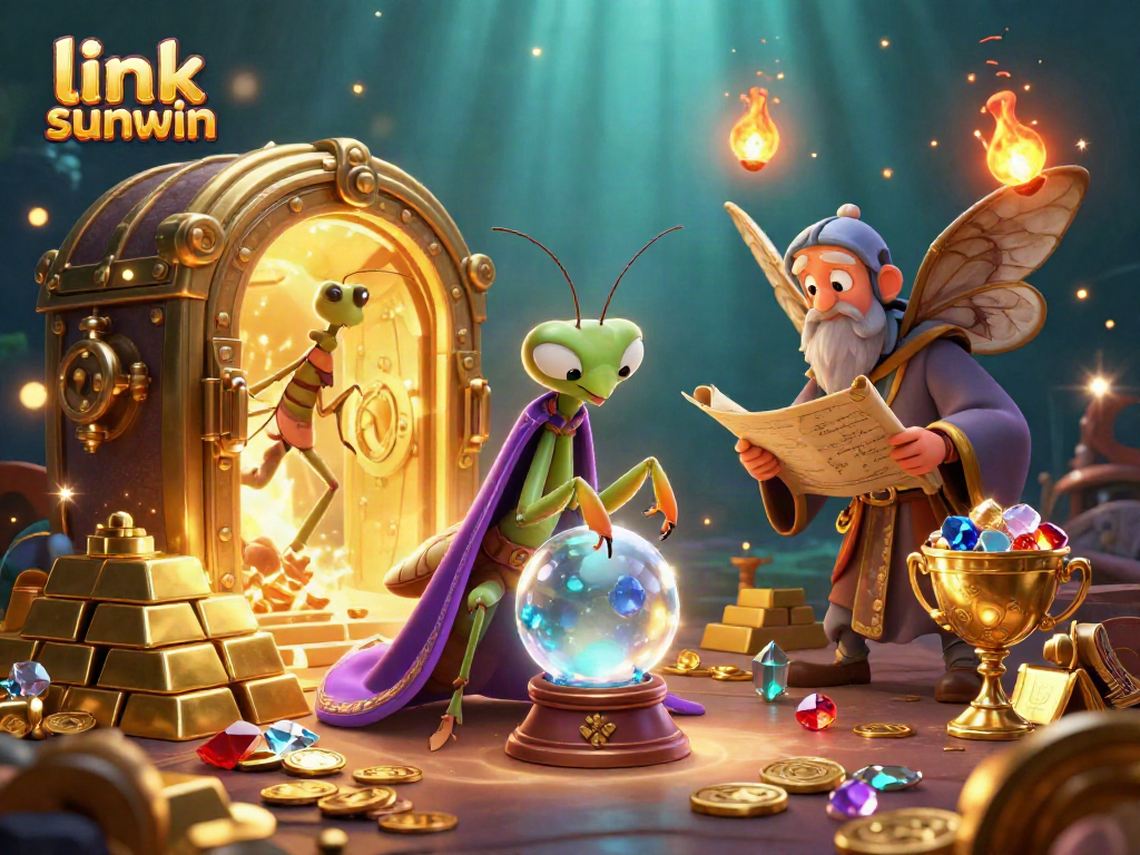 Engage with the dynamic gaming scene at link sunwin featuring 3D characters amidst treasures and mystical elements.