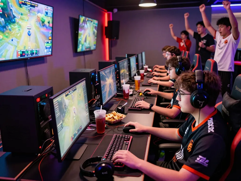 Exciting dewi123 gaming tournament scene with players competing in a vibrant lounge.
