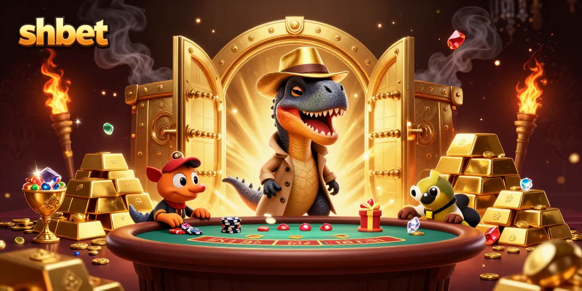 Experience thrilling gameplay visuals at SHBET with a velociraptor card counter in an exciting casino scene.