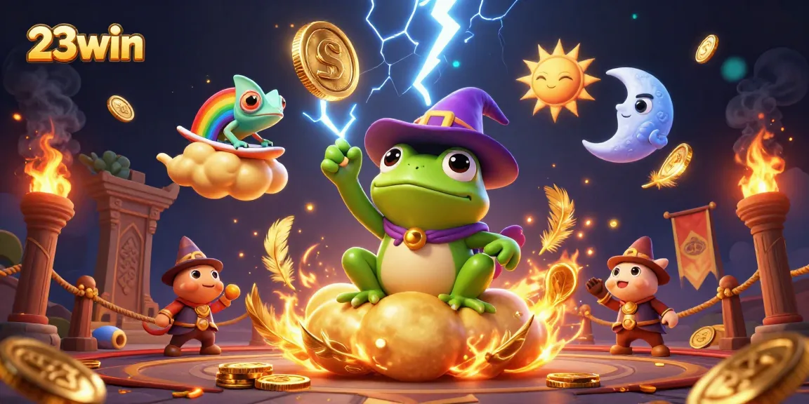 Experience thrilling gameplay at 23win, capturing the excitement of winning with vibrant characters and golden coins.