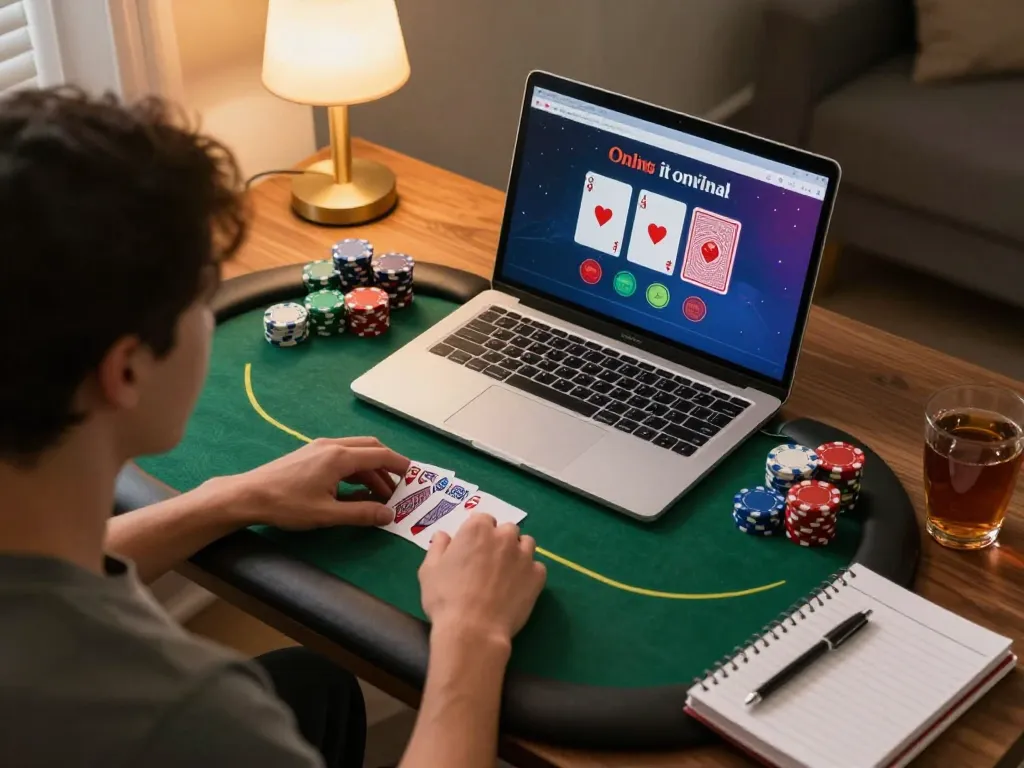 Engaging in a thrilling lucky win poker game at home, showcasing strategic gameplay and a cozy environment.