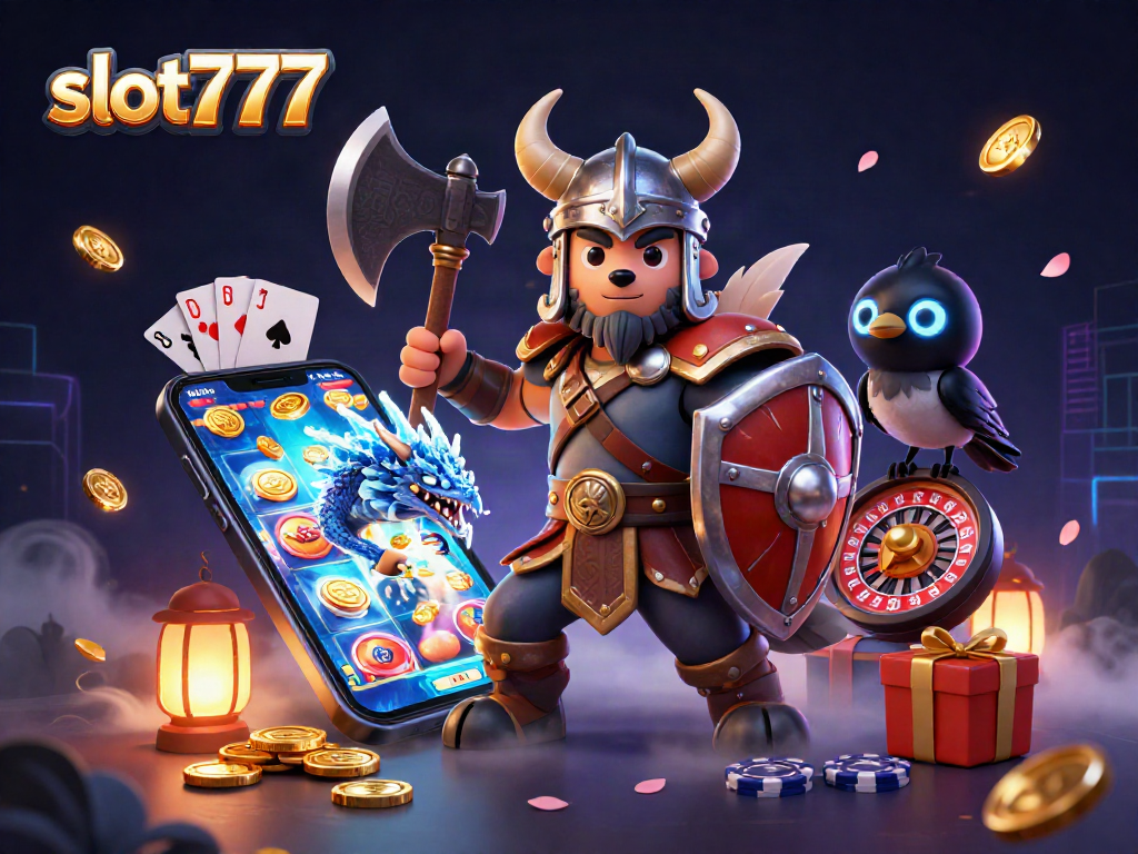 Engage with slot777 and join the Viking warrior and dragon in a thrilling casino adventure.